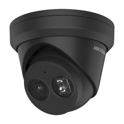 Camera IP Hikvision 4MP AcuSense cu microfon, IR 30 m si PoE, neagra