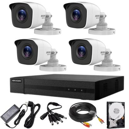 Sistem supraveghere Hikvision HiWatch cu 4 camere 5MP, DVR si HDD 500GB