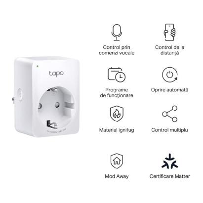 Priza smart WiFi TP-Link Tapo P100M cu Matter si control vocal