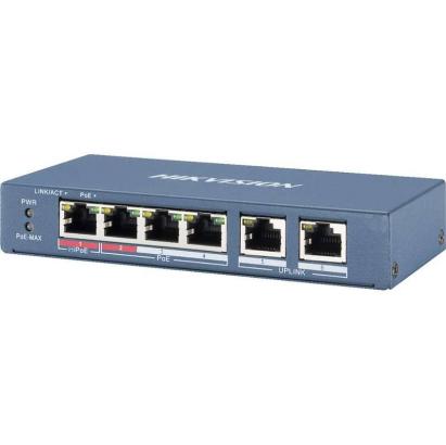 Switch PoE cu management Hikvision, 4 porturi, 300 m, DS-3E1106HP-EI