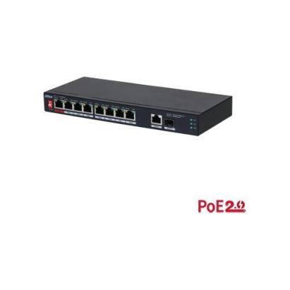 Switch PoE Dahua cu 10 porturi 100 Mbps, 96W, 2 uplink Gigabit