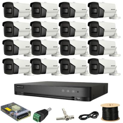 Kit supraveghere Hikvision 16 camere 8MP cu DVR AcuSense si IR 80 m