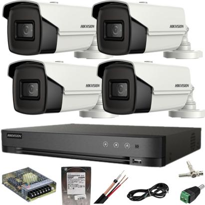 Sistem supraveghere Hikvision cu 4 camere 8MP, DVR 4K AcuSense si HDD 1TB