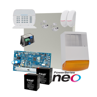 Kit alarmă antiefracție DSC NEO cu sirenă exterioară și 2 senzori PIR