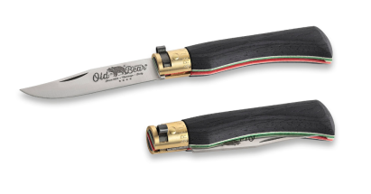 Briceag Old Bear Classic M cu lama inox 80 mm si maner lemn negru tricolor