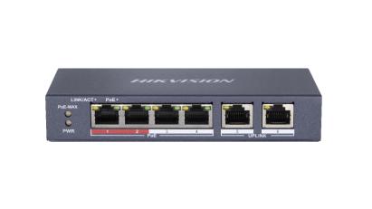 Switch PoE unmanaged Hikvision DS-3E0106P-E-M, 4 porturi + 2 uplink