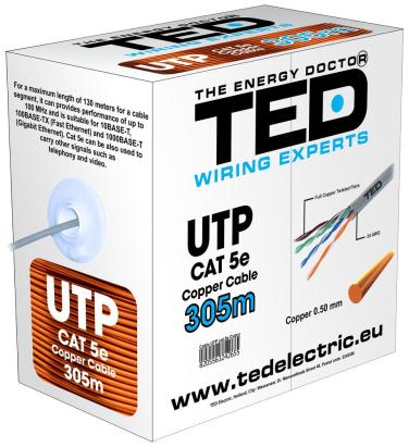 Cablu UTP Cat 5e din cupru integral, rola 305 m, TED Electric