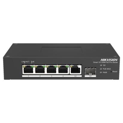 Switch PoE smart managed Hikvision cu 4 porturi si uplink Gigabit