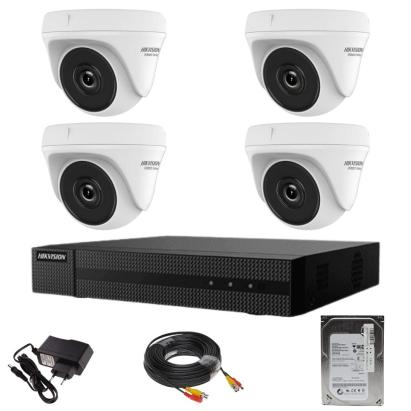 Sistem supraveghere Hikvision HiWatch cu 4 camere 2MP, DVR si HDD 500GB