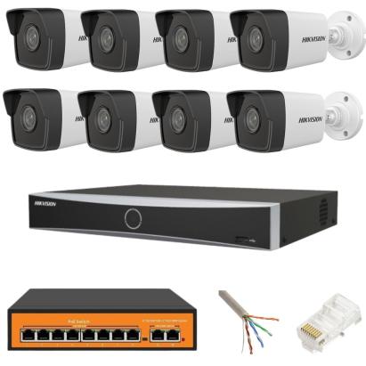 Sistem supraveghere Hikvision cu 8 camere IP 4MP, NVR 4K AcuSense