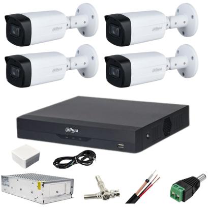 Sistem supraveghere Dahua cu 4 camere 5MP Starlight IR 80 m si DVR WizSense