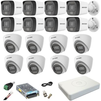 Sistem supraveghere Hikvision cu 16 camere 5MP Dual Light si DVR AcuSense