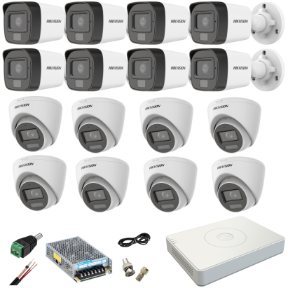 Sistem supraveghere Hikvision cu 16 camere 2MP Dual Light si DVR AcuSense 4MP