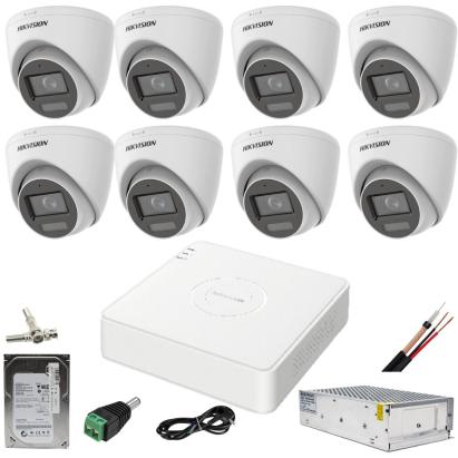 Sistem supraveghere Hikvision cu 8 camere 2MP Dual Light, HDD 1TB