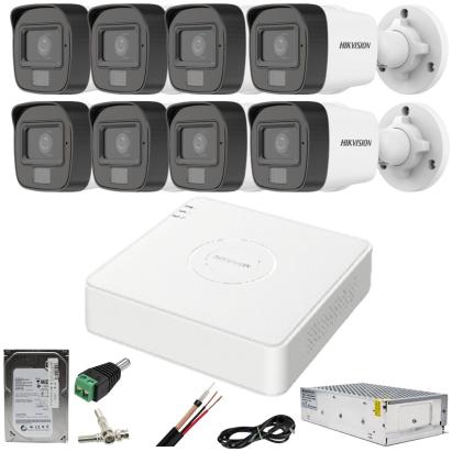 Sistem supraveghere Hikvision cu 8 camere 2MP Dual Light, DVR 4MP si HDD 1TB