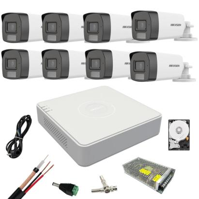 Kit supraveghere Hikvision cu 8 camere 5MP Dual Light si DVR 8 canale