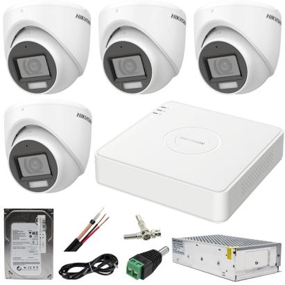 Sistem supraveghere Hikvision cu 4 camere 5MP Dual Light si DVR AcuSense