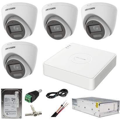 Sistem supraveghere Hikvision cu 4 camere 5MP Dual Light si DVR AcuSense