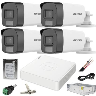 Sistem supraveghere Hikvision cu 4 camere 2MP, AcuSense, HDD 500GB