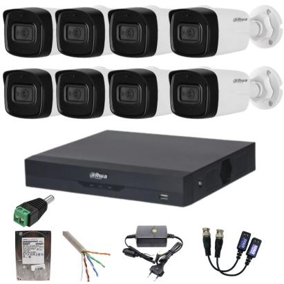 Sistem supraveghere Dahua 8 camere 8MP 4K, IR 80 m, DVR 8 canale, HDD 1TB