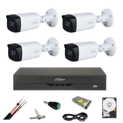Kit supraveghere Dahua cu 4 camere 5MP Starlight, IR 80 m, DVR si HDD 1TB