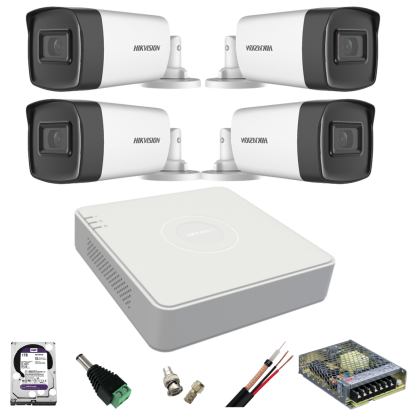 Kit supraveghere Hikvision cu 4 camere 2MP, DVR 4 canale si IR 40 m