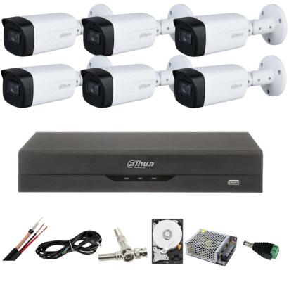 Sistem supraveghere Dahua cu 6 camere 5MP Starlight IR 80m si DVR 8 canale