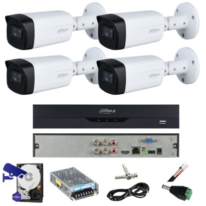 Sistem supraveghere Dahua cu 4 camere 5MP Starlight, IR 80 m, DVR