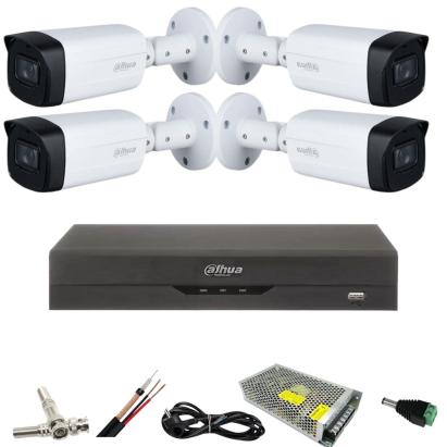 Kit supraveghere Dahua cu 4 camere 5MP Starlight, IR 80 m si DVR 4 canale