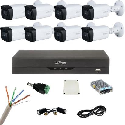 Kit supraveghere Dahua cu 8 camere 5MP Starlight, IR 80 m, DVR 8 canale