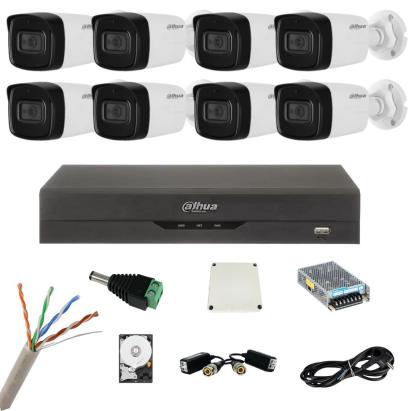 Sistem supraveghere Dahua cu 8 camere 8MP 4K, IR 80 m, microfon si DVR