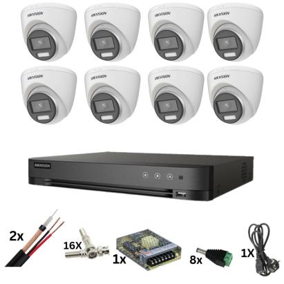 Kit supraveghere Hikvision cu 8 camere 8MP ColorVu, DVR 8 canale si accesorii