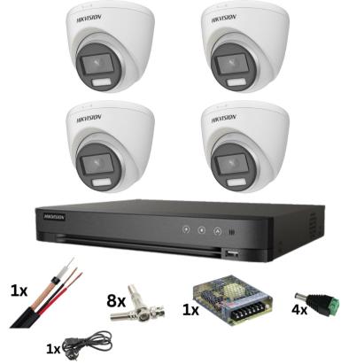 Sistem supraveghere Hikvision 4 camere PoC ColorVu 8MP cu DVR 4 canale