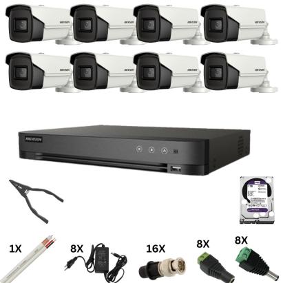 Kit supraveghere Hikvision 8 camere 8MP, DVR 8 canale, IR 60m