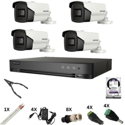 Sistem supraveghere Hikvision 4 camere 8MP, IR 60m, DVR 4 canale