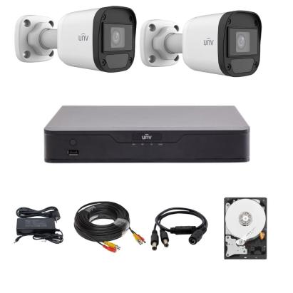 Sistem supraveghere Uniview cu 2 camere 5MP, DVR hibrid, HDD