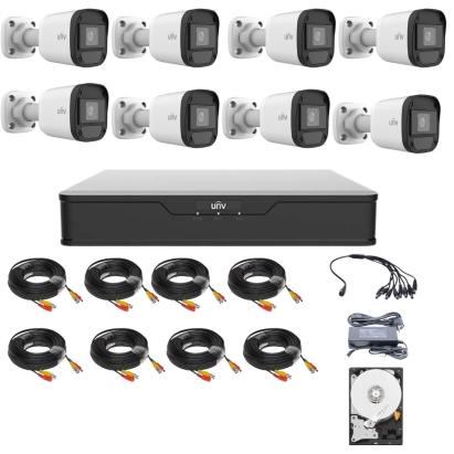 Sistem supraveghere complet Uniview cu 8 camere 5MP, XVR 8 canale si HDD