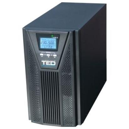 UPS online 2000VA TED cu dublă conversie, LCD și 3 prize Schuko