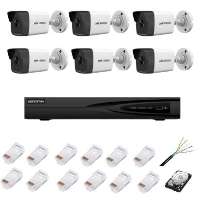 Sistem supraveghere Hikvision cu 6 camere IP 4MP, NVR 8 canale 4K