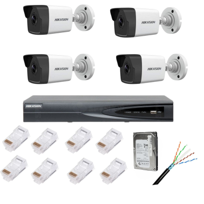 Kit supraveghere IP Hikvision cu 4 camere 4MP, NVR 4K si HDD 1TB