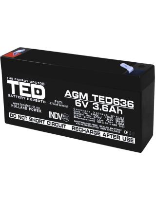 Acumulator AGM VRLA 6V 3.6Ah TED Electric, terminal F1, 133x34x59 mm
