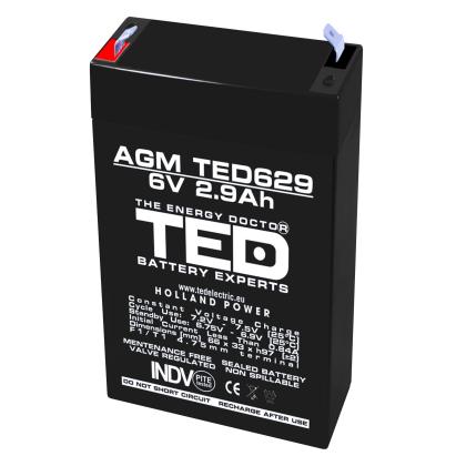 Acumulator AGM VRLA 6V 2.9Ah TED Electric, terminal F1, compact