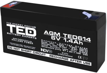 Acumulator AGM VRLA 6V 1.4Ah cu borne F1, compact, TED Battery