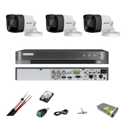 Sistem supraveghere Hikvision 4K cu 3 camere exterior IR 30 m