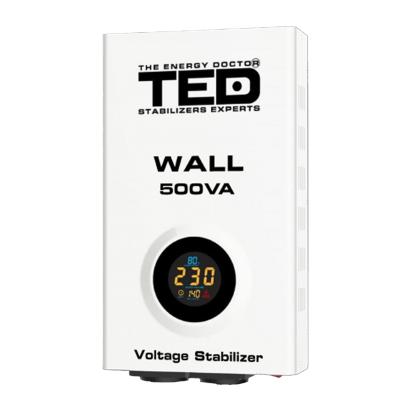 Stabilizator de tensiune TED Electric 500VA AVR LCD, 2 prize Schuko, montaj pe perete