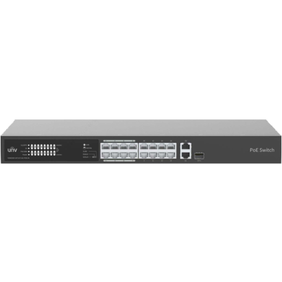 Switch PoE UNV cu 16 porturi, uplink Gigabit si port Combo, 225W