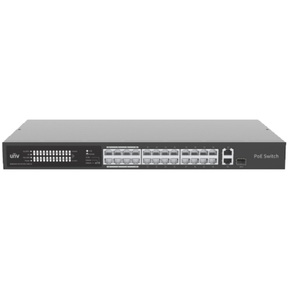 Switch PoE UNV cu 24 porturi, Gigabit uplink, Combo si putere 370W