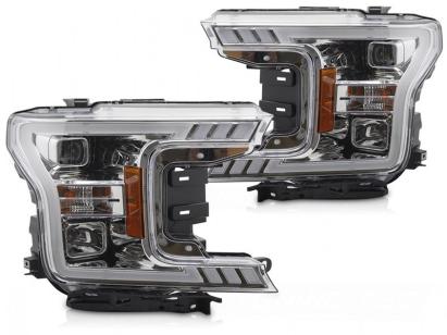 Set de faruri de tuning cu lumină LED potrivit pentru Ford F150 2017-2020 cu bază cromată, cu semnalizatoare dinamice, stânga și dreapta Performance AutoTuning