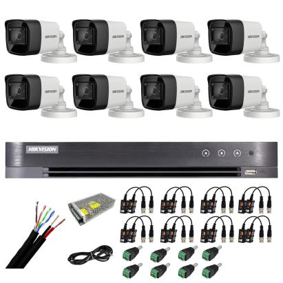 Sistem supraveghere exterior Hikvision cu 8 camere 8MP, DVR 4K si accesorii