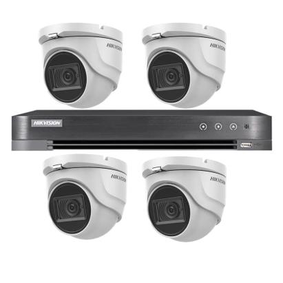 Kit supraveghere video Hikvision cu 4 camere dome 8MP si DVR 4K